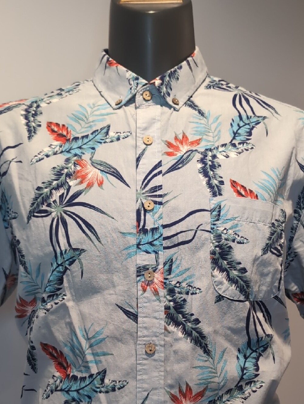Saint Patrick Light Blue Tropical Print Short-Sleeve Shirt XXL Hawaiian